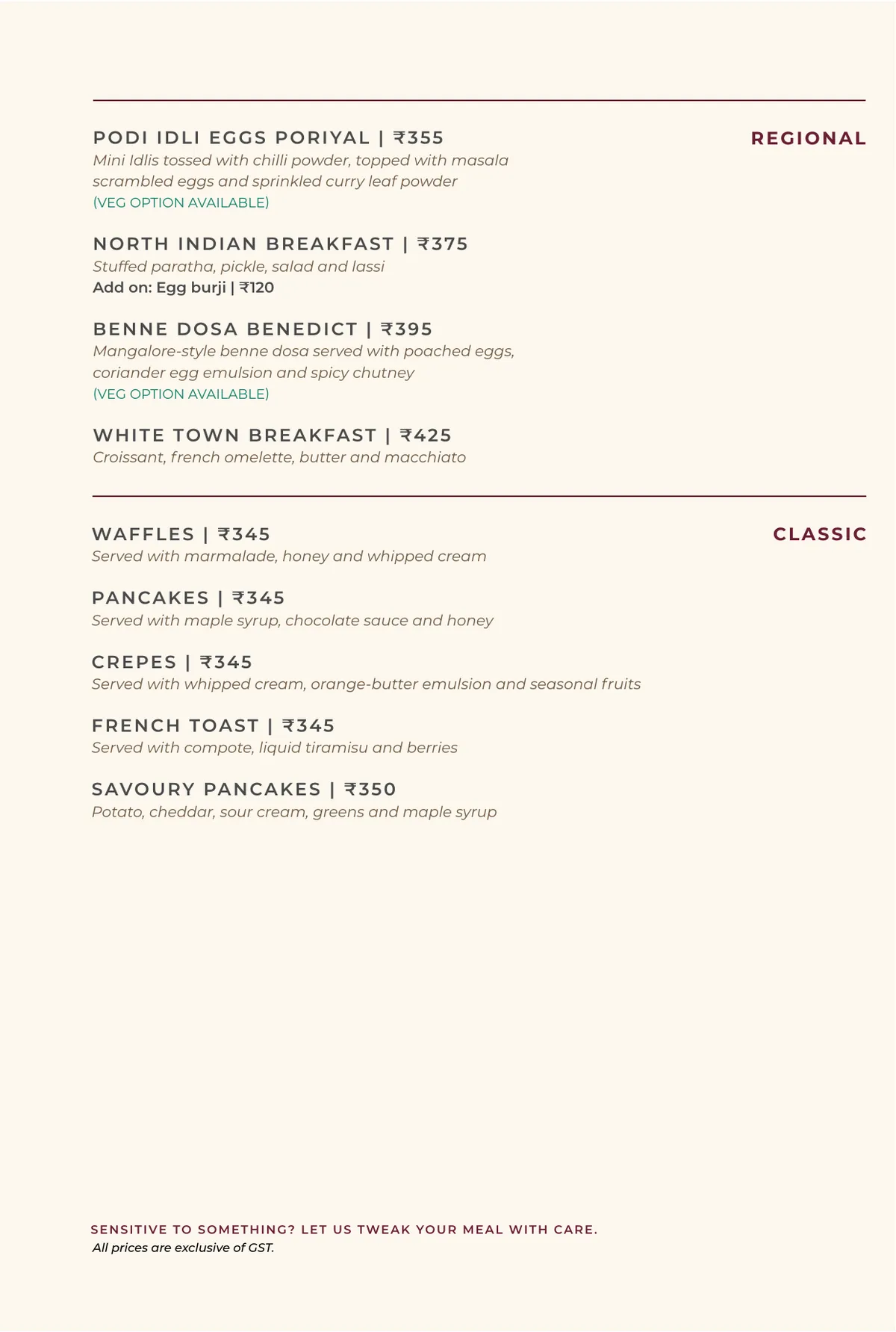 CherryPond Breakfast menu, page 3 of 4