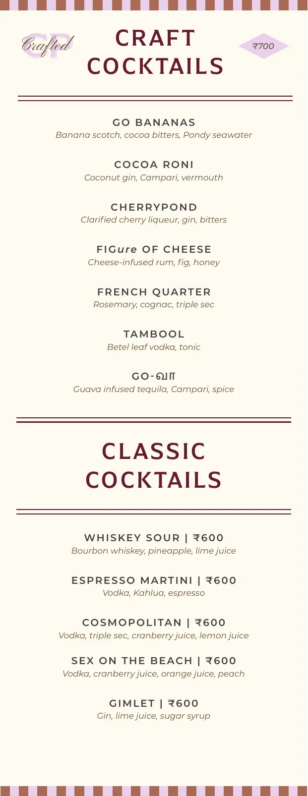 CherryPond Cocktails menu, page 2 of 11