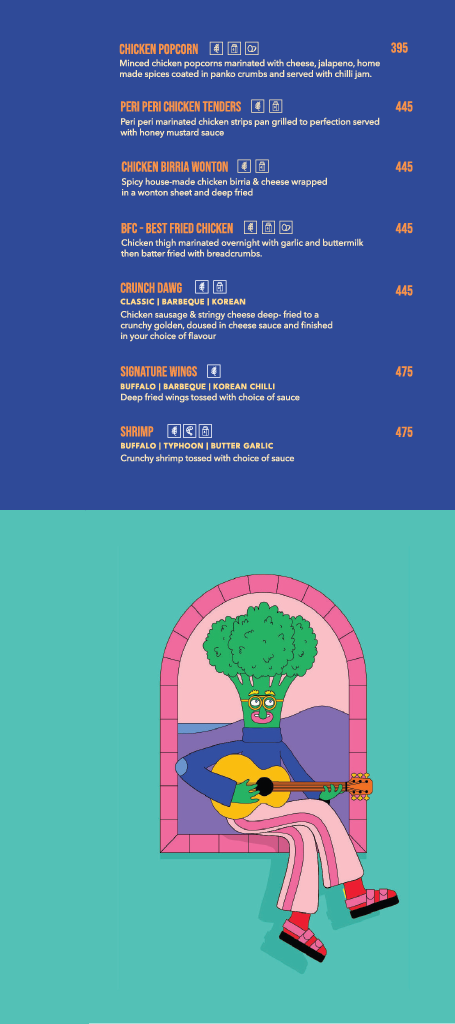 Double Roti Teynampet menu, page 3: Starters continued — Chicken Popcorn, Peri Peri Chicken Tenders, Chicken Birria Wonton, BFC Best Fried Chicken, Crunch Dawg, Signature Wings, Shrimp