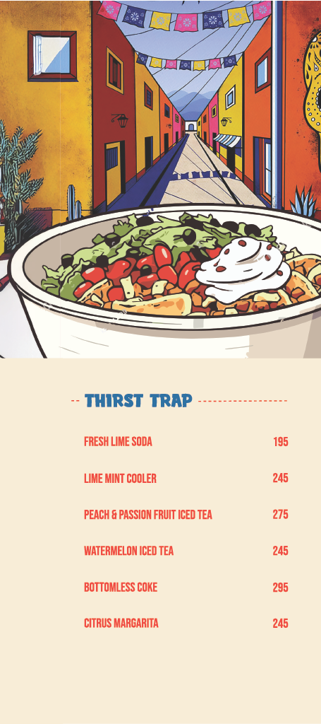 Double Roti Teynampet menu, page 11: Thirst Trap drinks — Fresh Lime Soda, Lime Mint Cooler, Peach & Passion Fruit Iced Tea, Watermelon Iced Tea, Bottomless Coke, Citrus Margarita