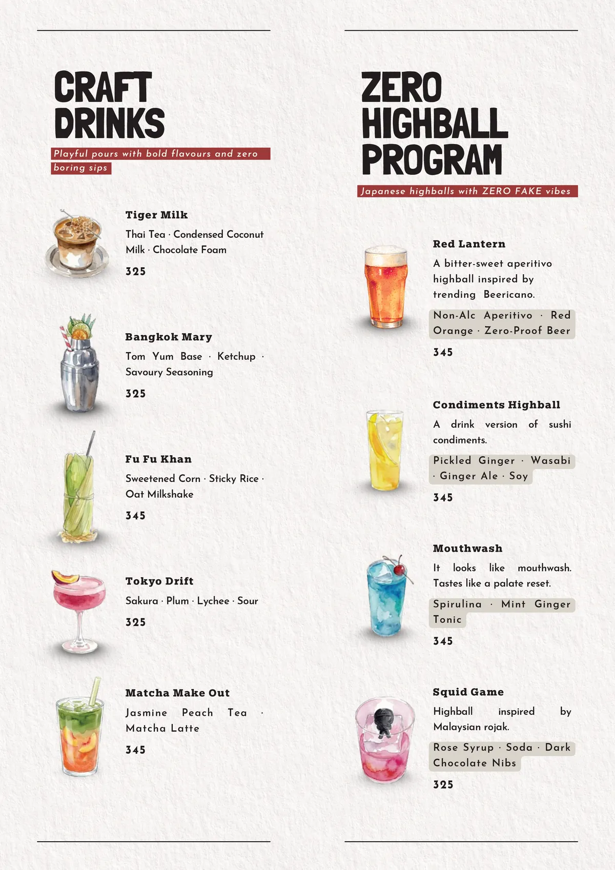 FUFU Drinks menu, page 2 of 2