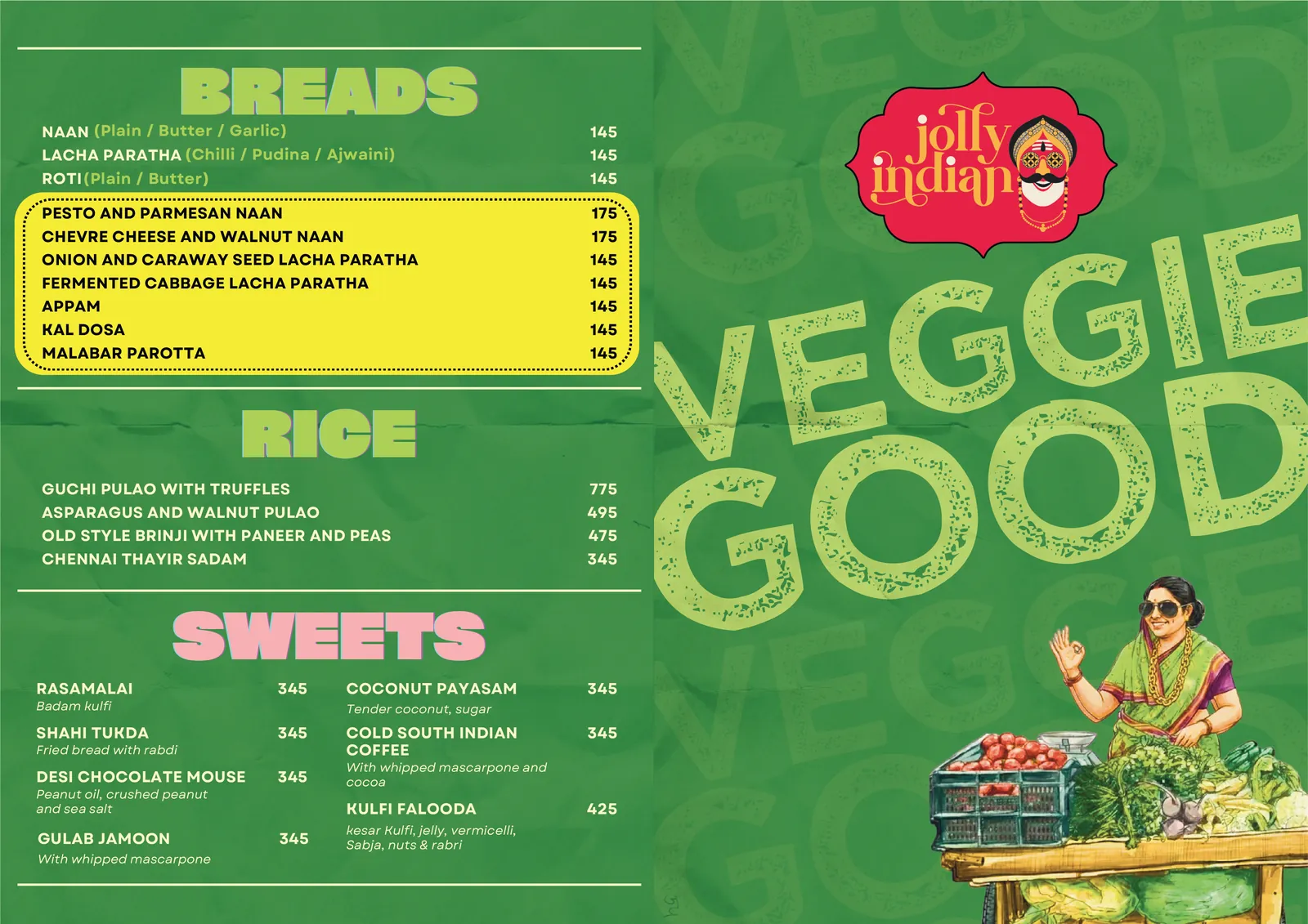 Jolly Indian Veg menu, page 1 of 2
