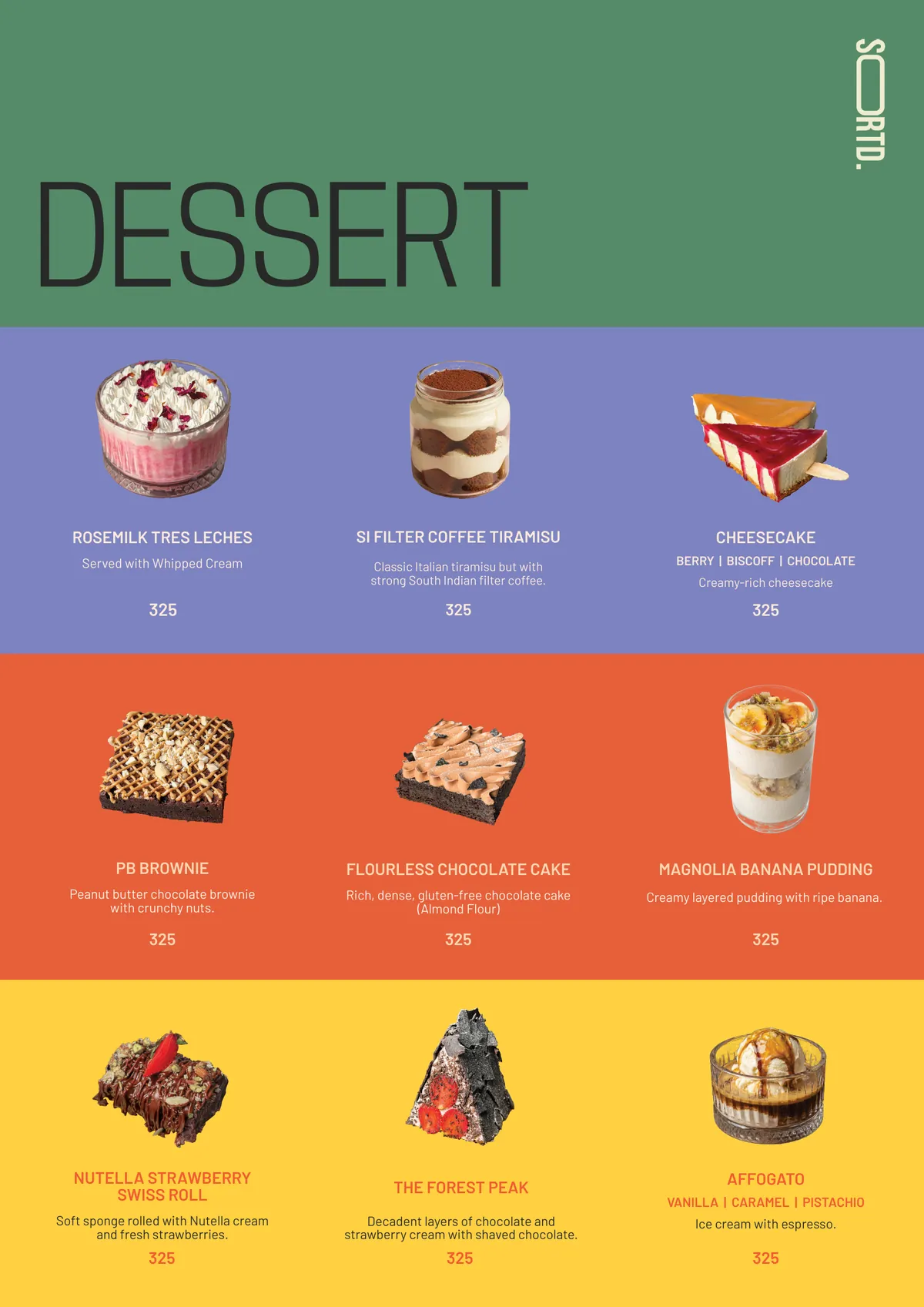 SORTD Dessert menu, page 1 of 2